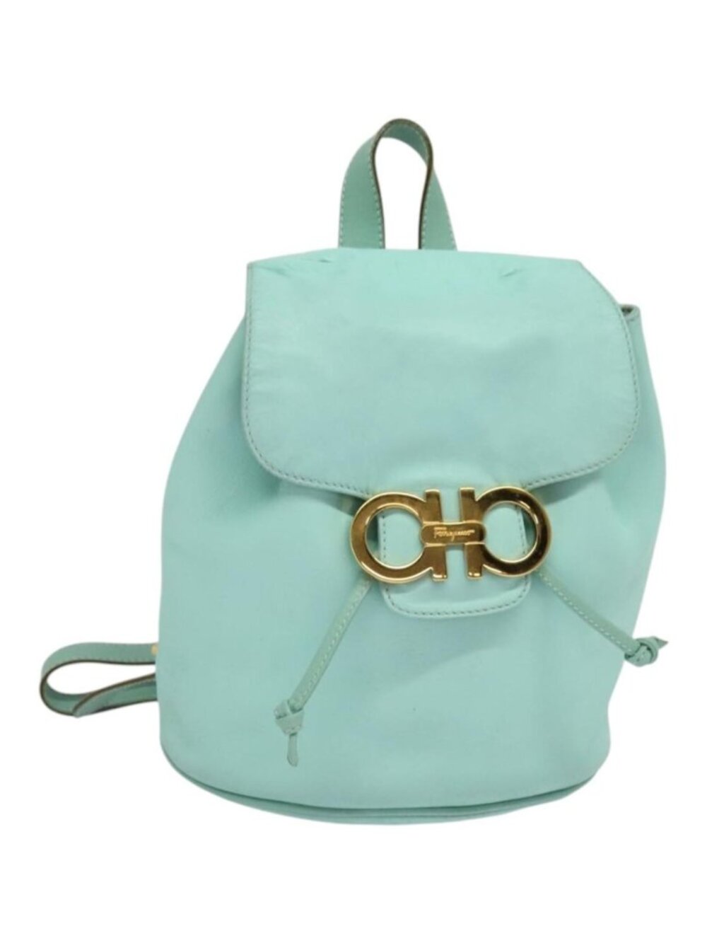 Salvatore Ferragamo Backpack Leather Turquoise Blue Gold
